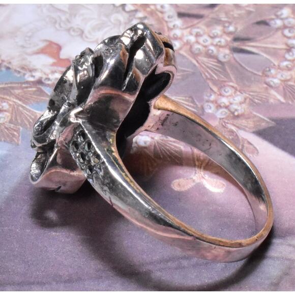 VTG 925 Sterling Silver Marcasite Art Deco Bow Ribbon Ring Approximate Size 8 - Picture 8 of 16